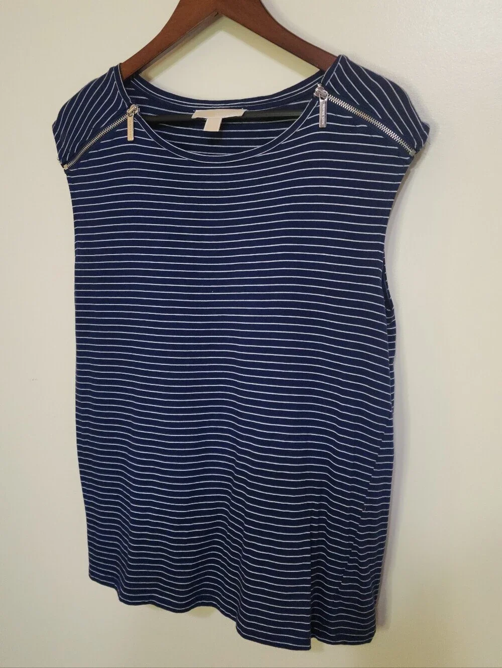 Michael Kors Women's Top Nautical Stripe Zip Shoulders Size L Sleeveless Coastal